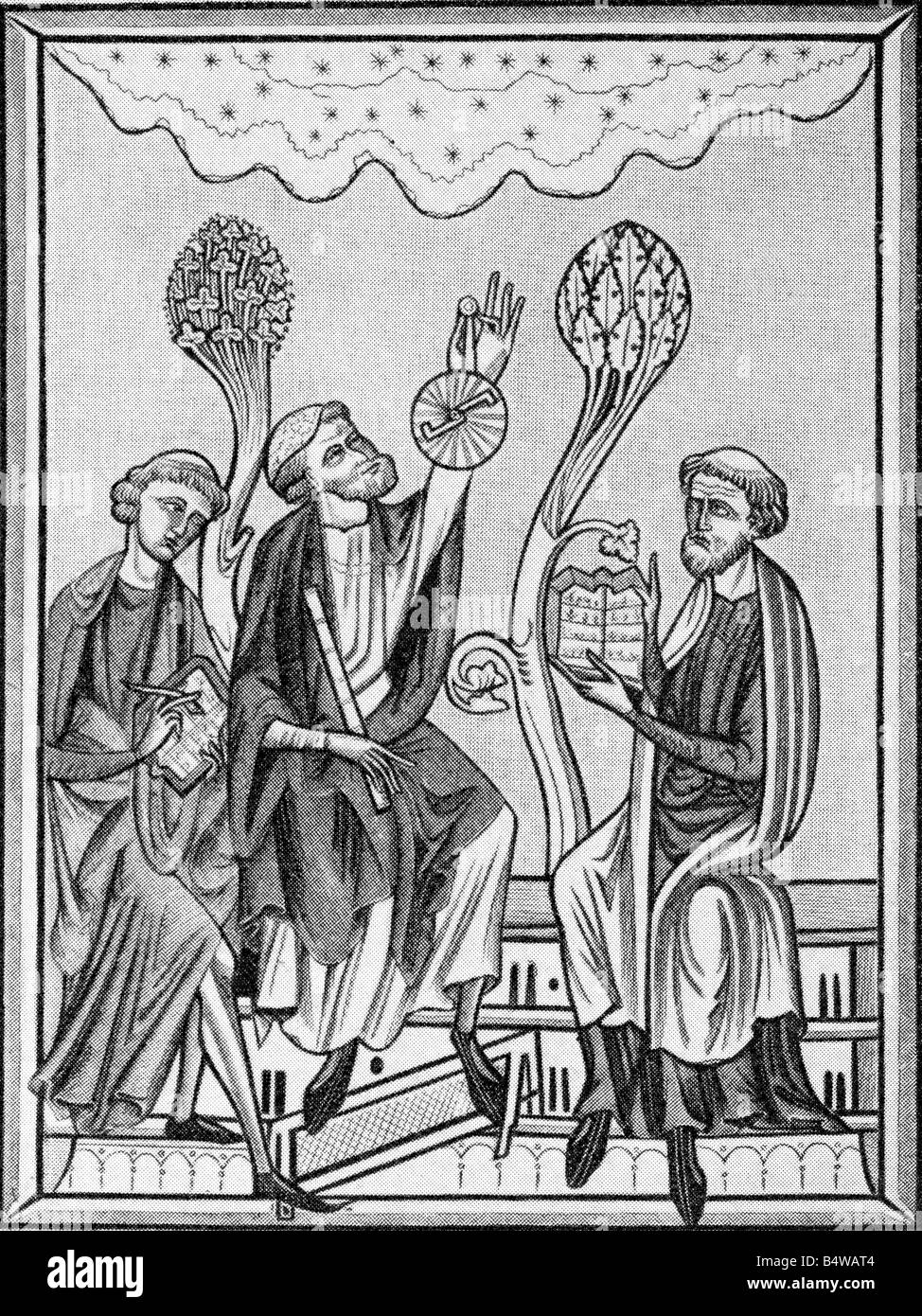 astrology, astrological/medical lecture, after miniature of the brevary of Louis the Saint, France, 13th century, , Stock Photo