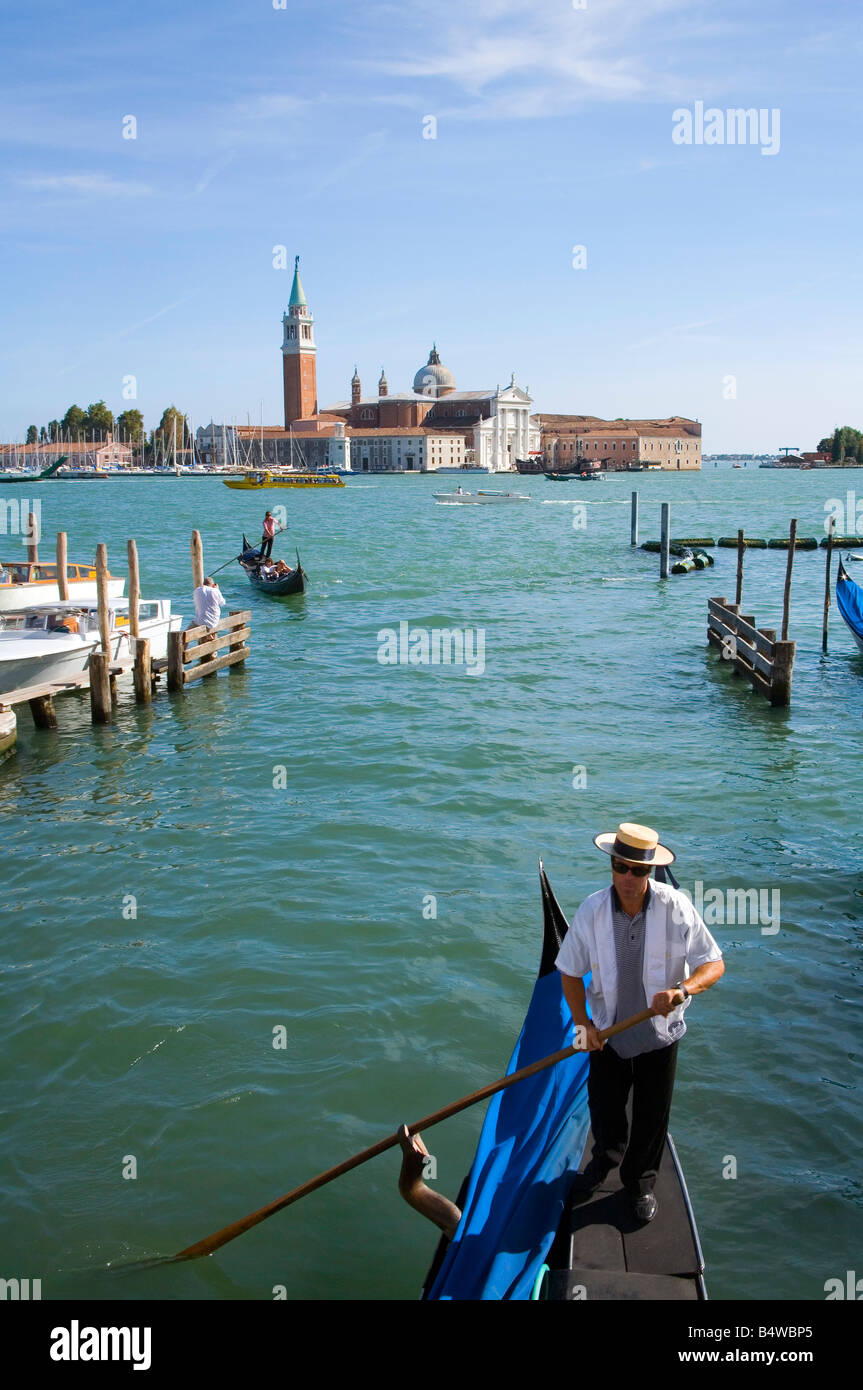 Gondola Ride with the Basilica San Giorgio Maggiore across the Lagoon in the background Stock Photo