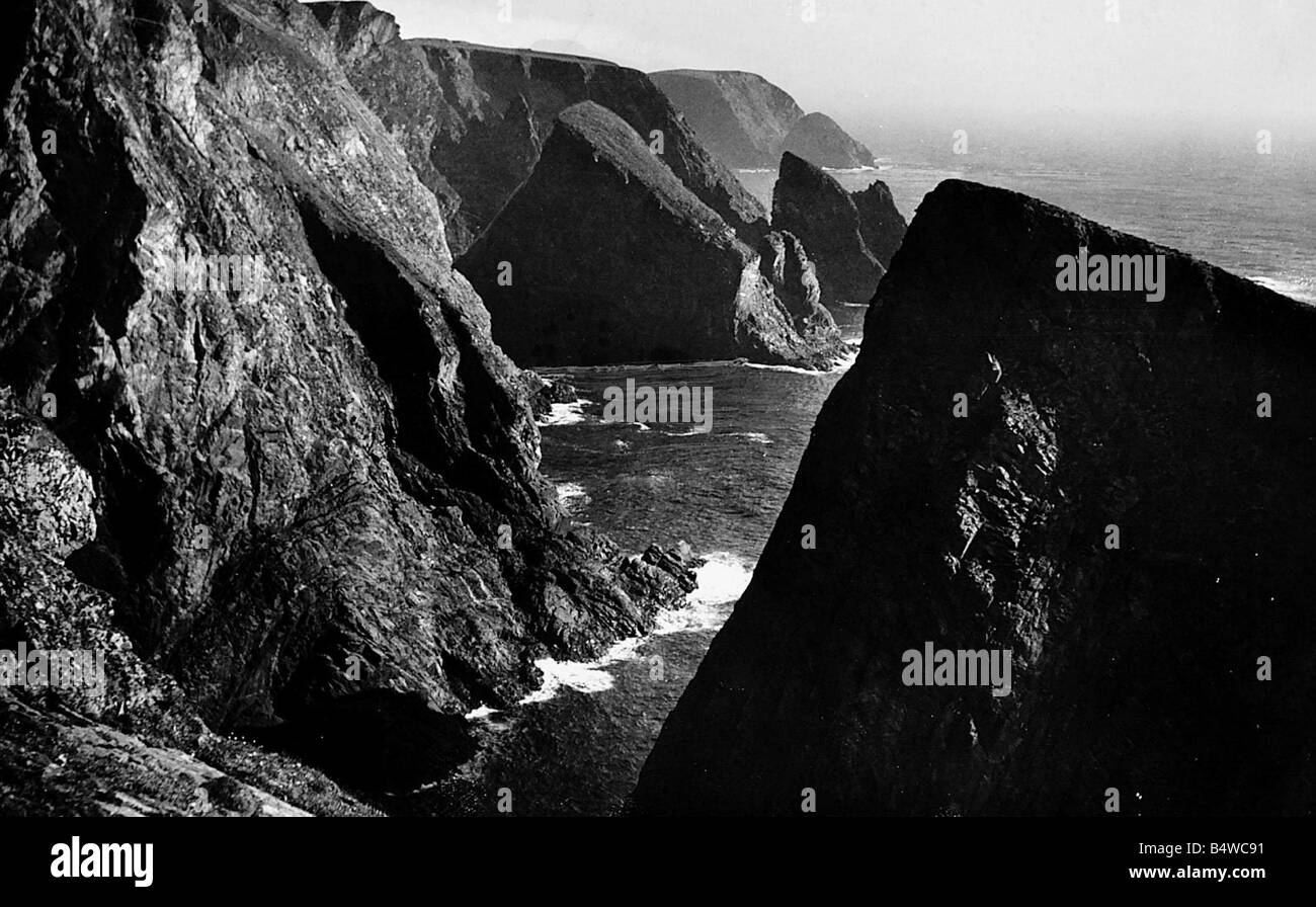 Landscape Coastline The cliffs of Fair Isle in Scotland Stock Photo