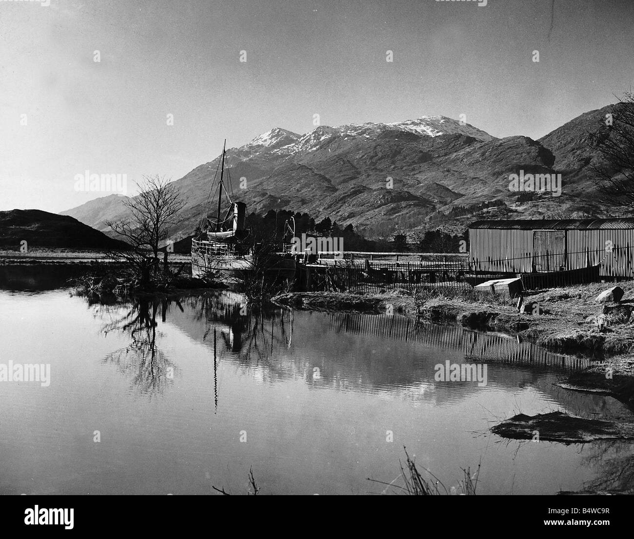 Glenfinnan pier on Loch Schiel with the steamer Clanranald 2 laid up