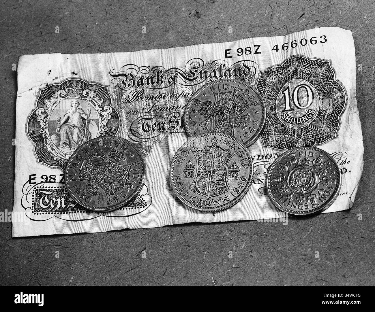 Ten Shilling note money coins 1940 s and 1950 s Ten bob note Two