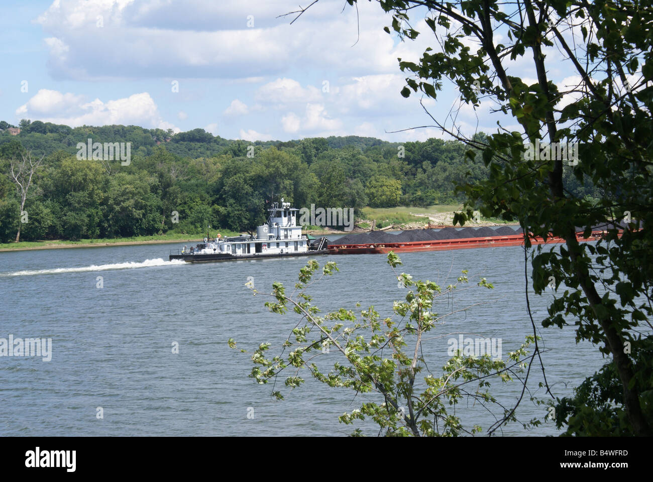 River Barge Pushing Coal Stock Photo