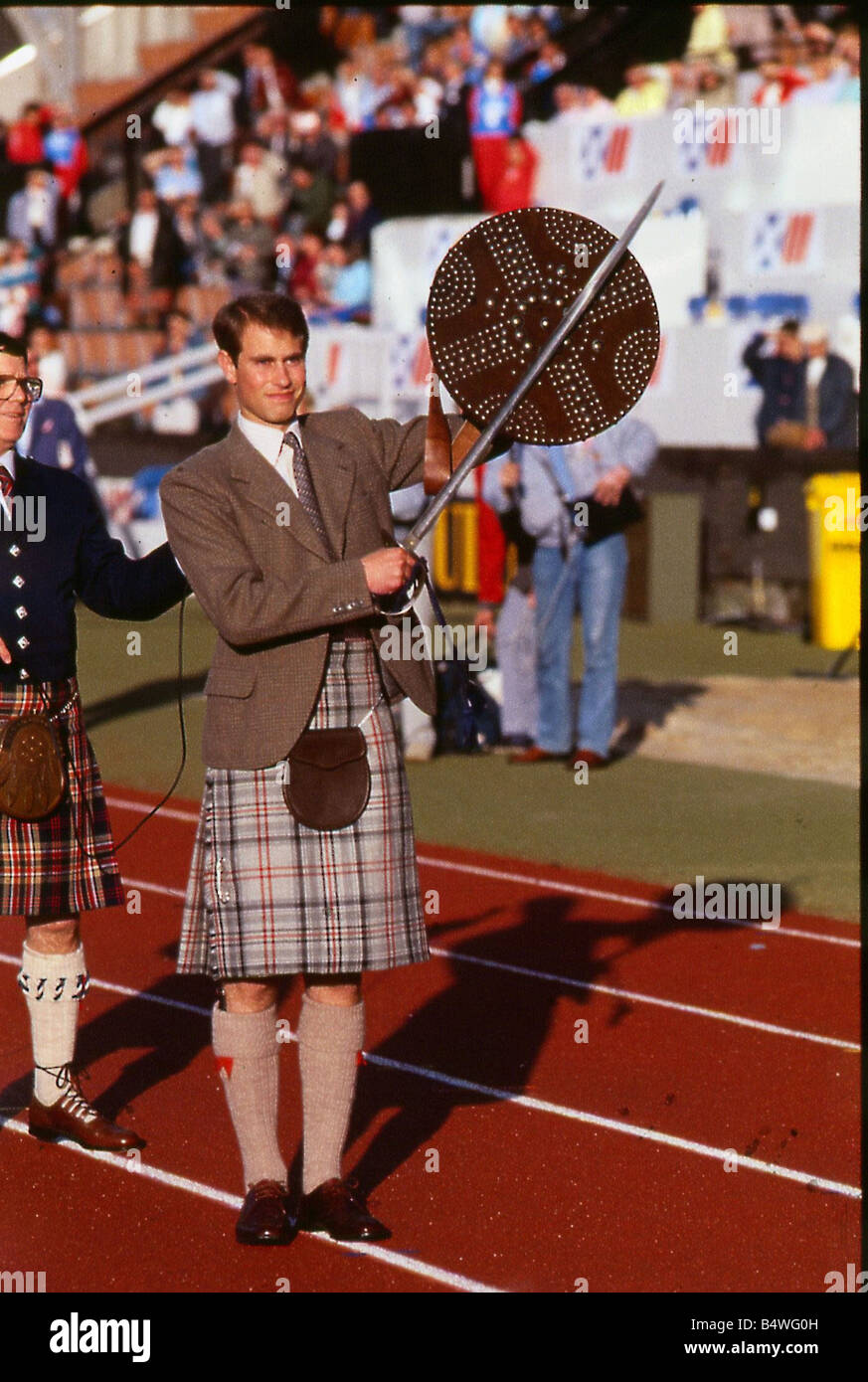 Prince Edward opens the Commonwealth Highland July 1986 games claymore