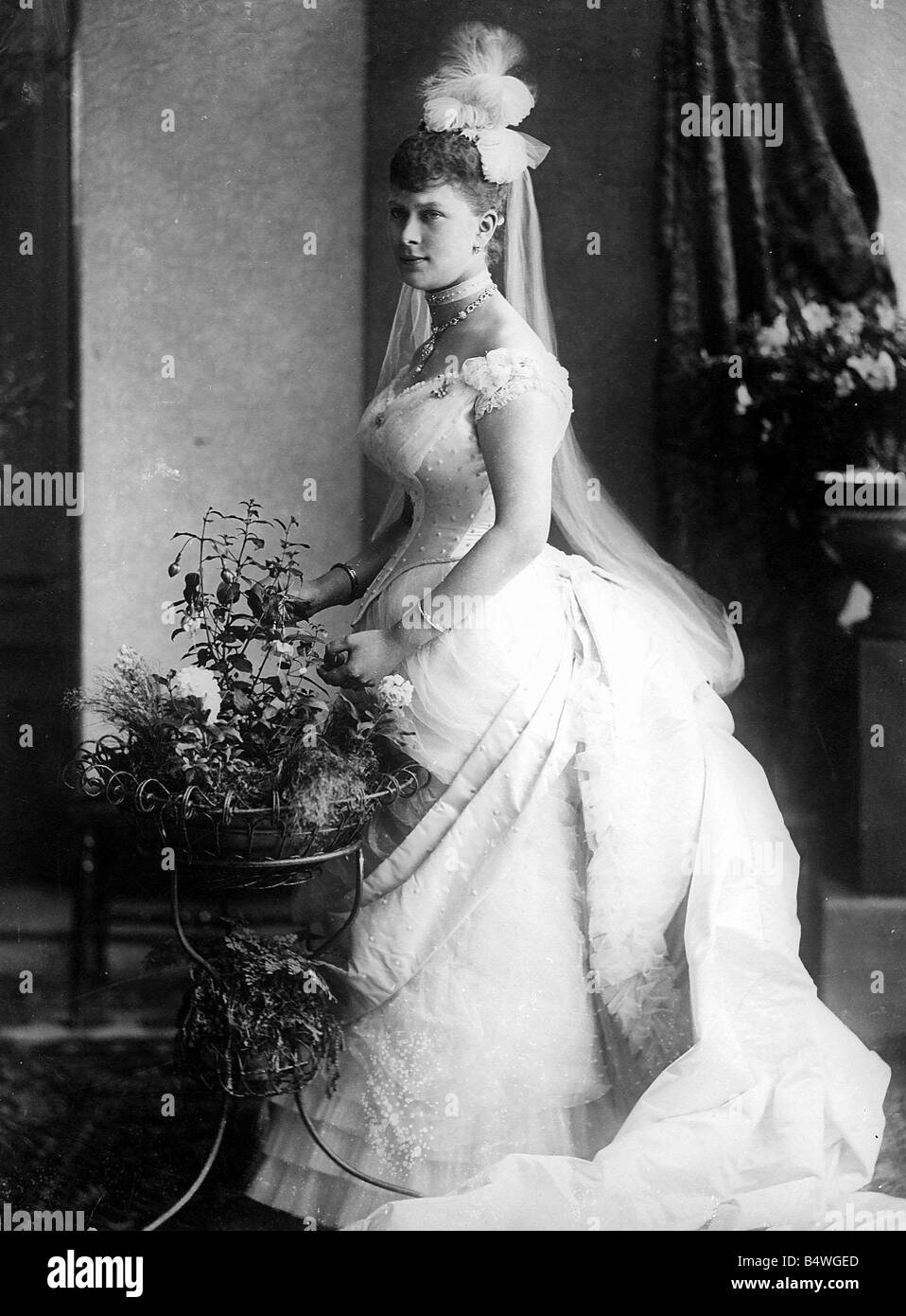 Queen Mary of Teck wearing her wedding dress before her marriage to King George V 1893 Stock Photo