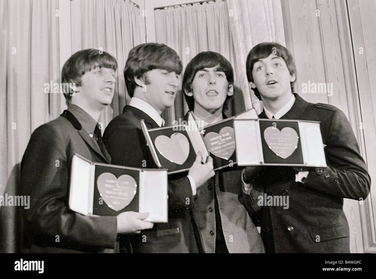 The Beatles with their Variety Club Awards 19th March 1964 L R