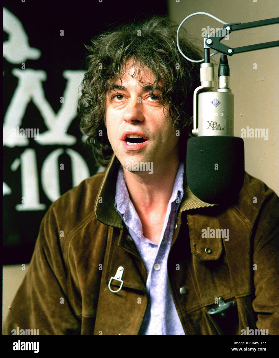 Bob Geldof presenting radion show on XFM September 1998 at studios in