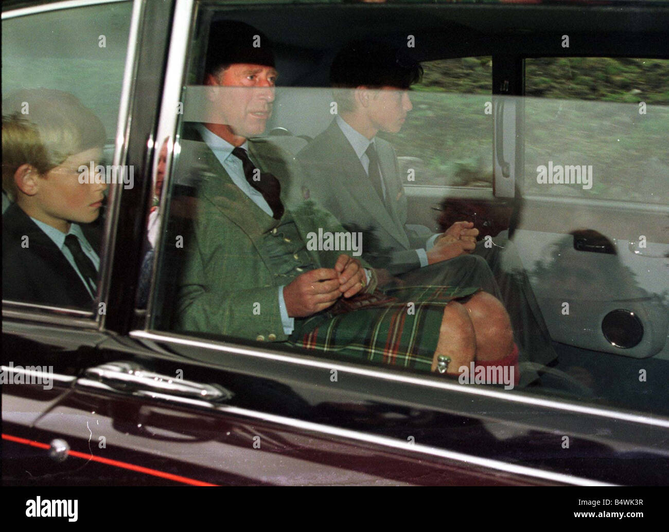 Princess Diana Death 31 August 1997 royal family leaving Crathie Kirk Balmoral Stock Photo