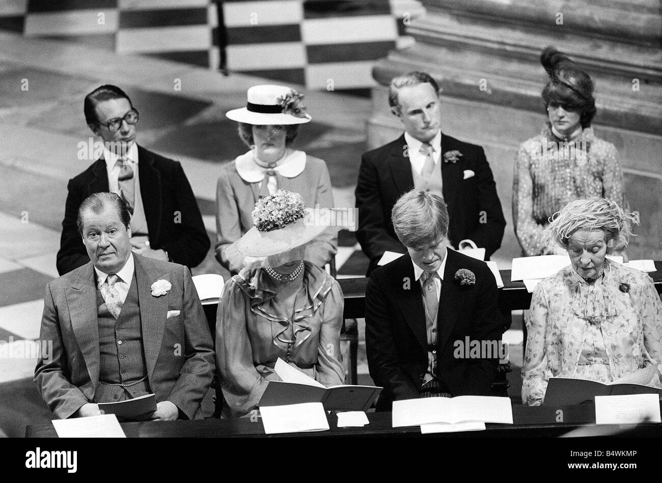 Prince Charles Lady Diana Spencer Royal Wedding July 1981 Earl Spencer and his family sit in St Pauls Cathedral during the wedding ceremony of Prince Charles and Lady Diana Stock Photo