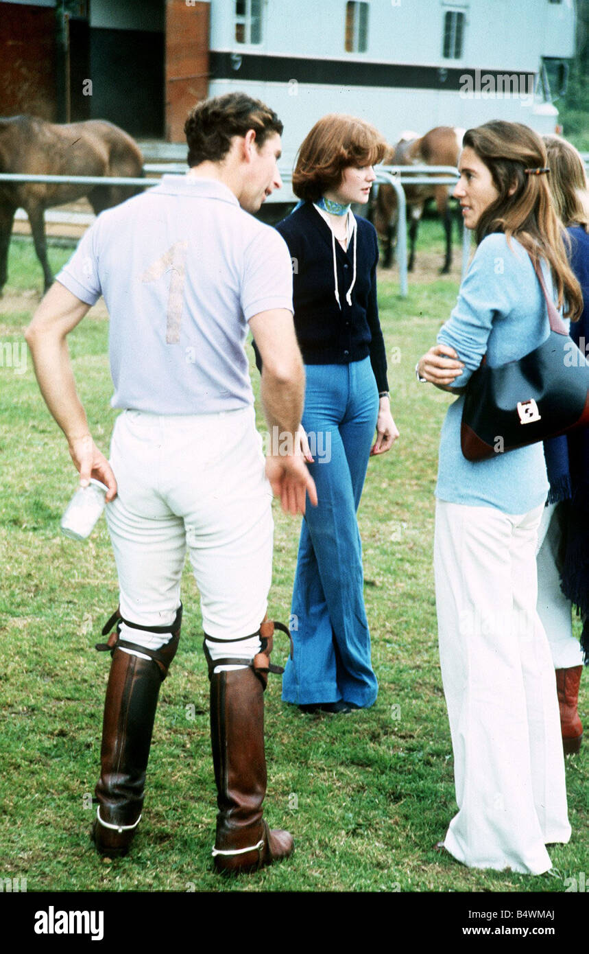 Prince Charles with Lady Sarah Spencer blue jeans and Mrs H Barantes at Cowdray Park Polo July 1977 Stock Photo