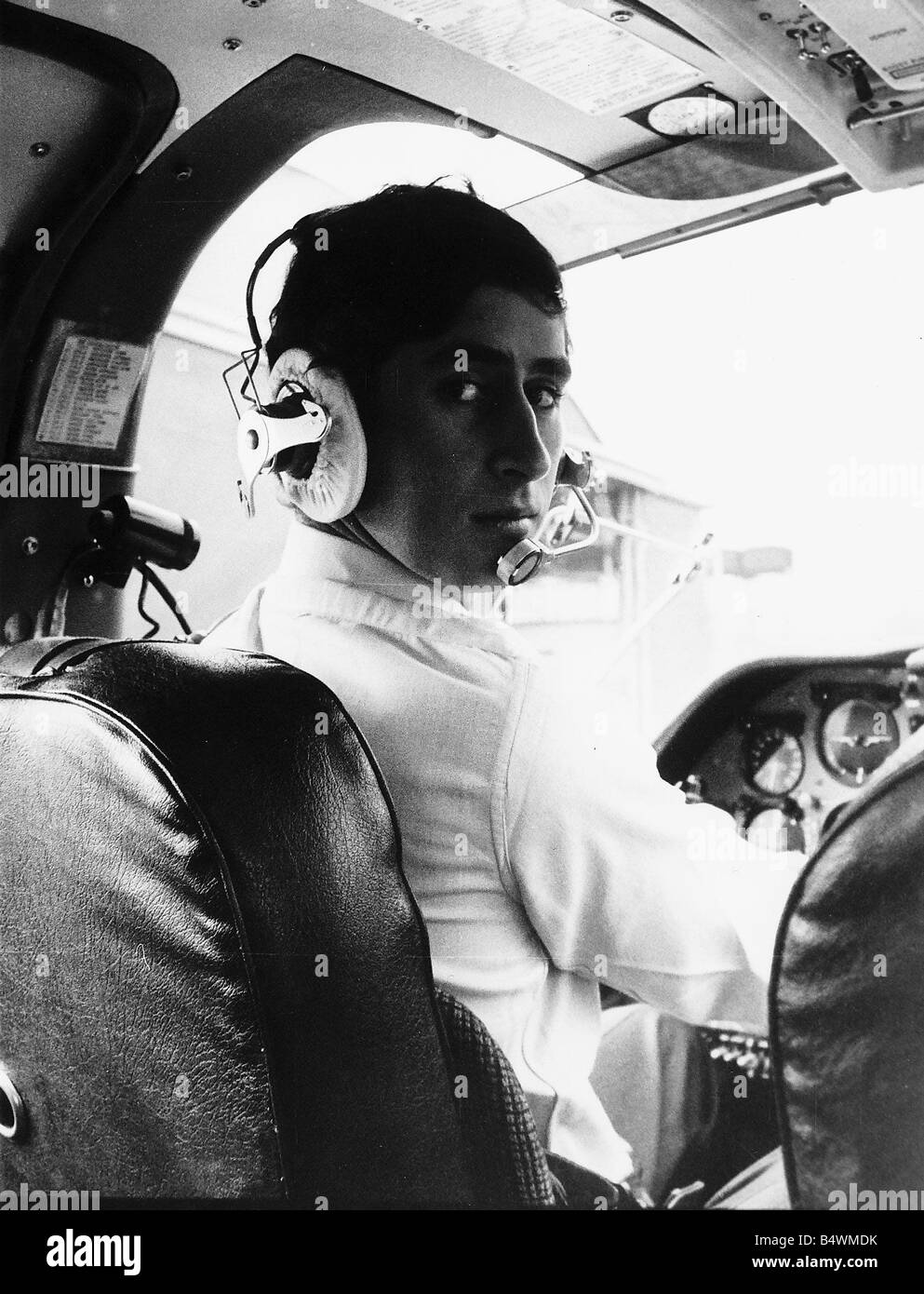 Prince Charles sitting at controls of an aircraft at RAF Oakington in Cambridgeshire on his twenty first birthday November 1969 Stock Photo