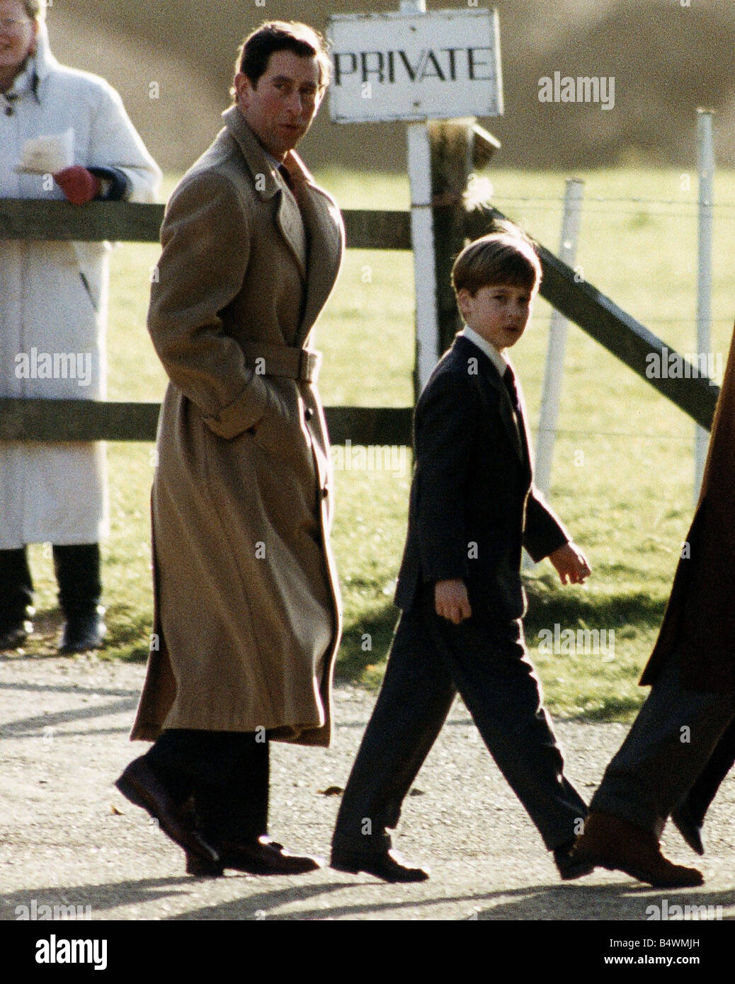 Prince Charles the Prince of Wales with his son Prince William at Sandringham January 1991 Stock Photo