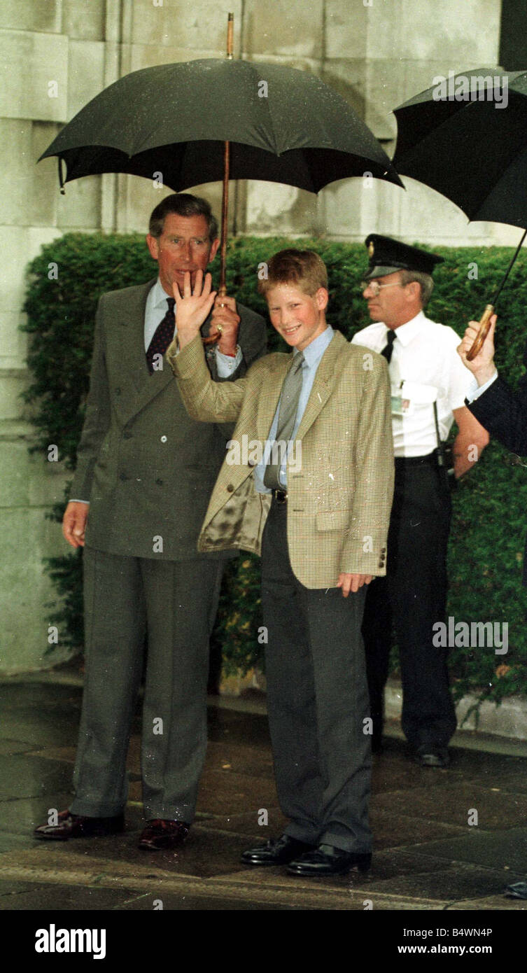 Prince Harry arrives for his first day at Eton school with his father