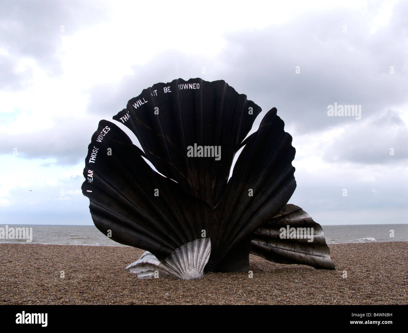 'Maggi Hambling's  sculpture 'Scallop' celebrating the life of Benjamin Britten, Aldeburgh, Suffolk. Stock Photo