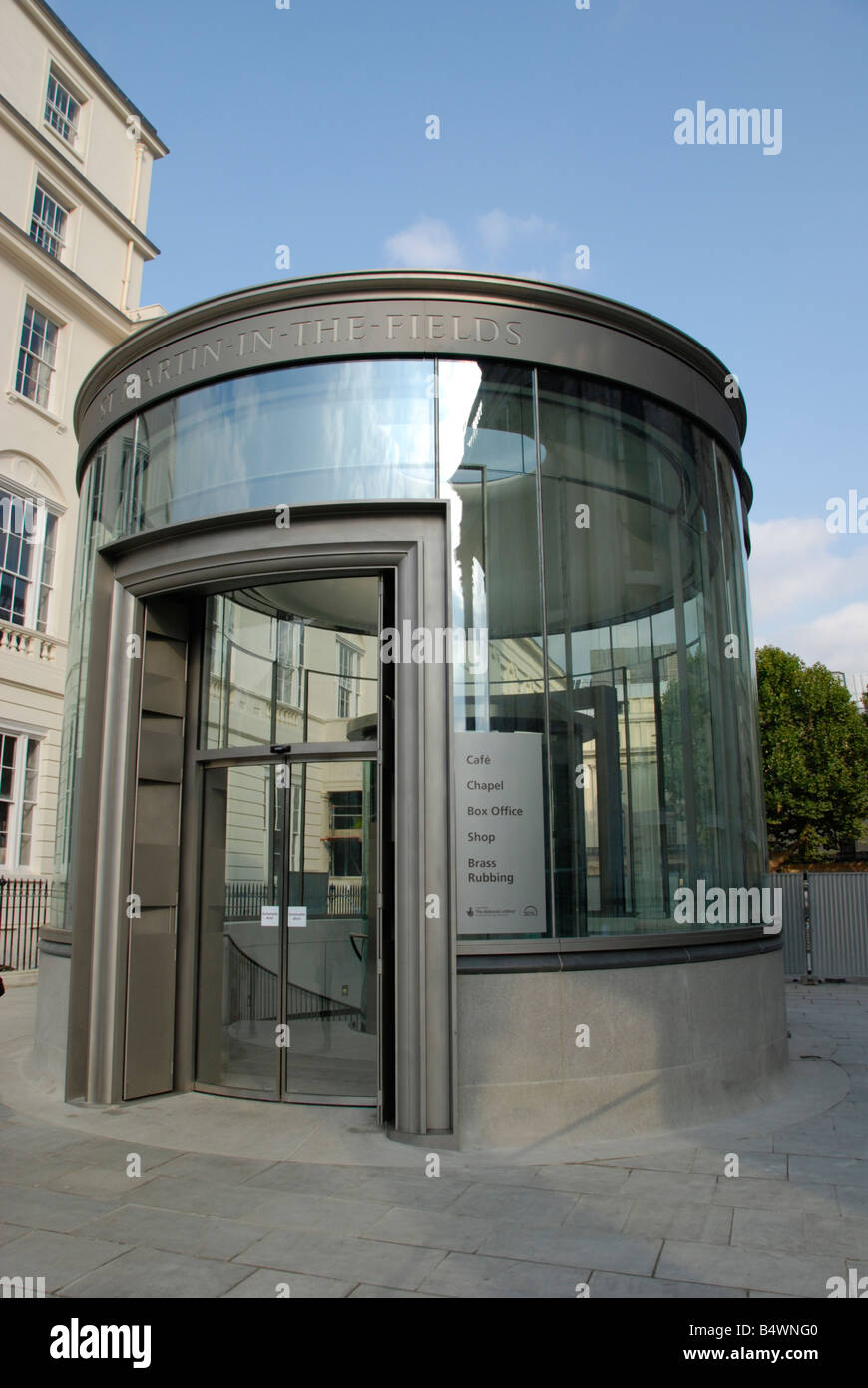 The new pavilion entrance to the Crypt Cafe at St Martin s in the Field Church Trafalgar Square London England Stock Photo