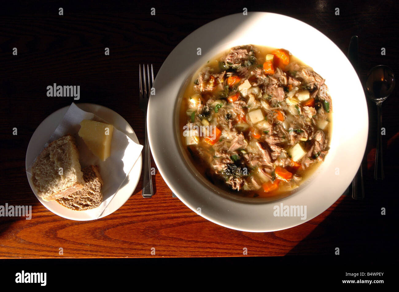 Cawl with its traditional of bread and cheese at the