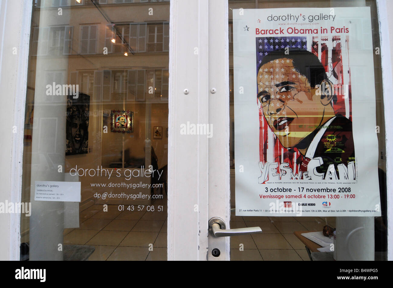 An artwork depicting US democratic candidate Barack Obama, seen in an art gallery in Paris, France. Stock Photo