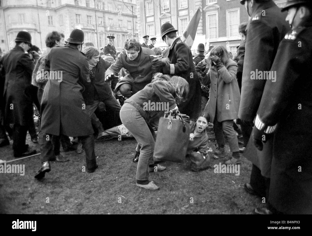 Riots at US Embassy, Grosvenor Square, over the on-going Vietnam Conflict.;March 1968;Y2619-17A; Stock Photo