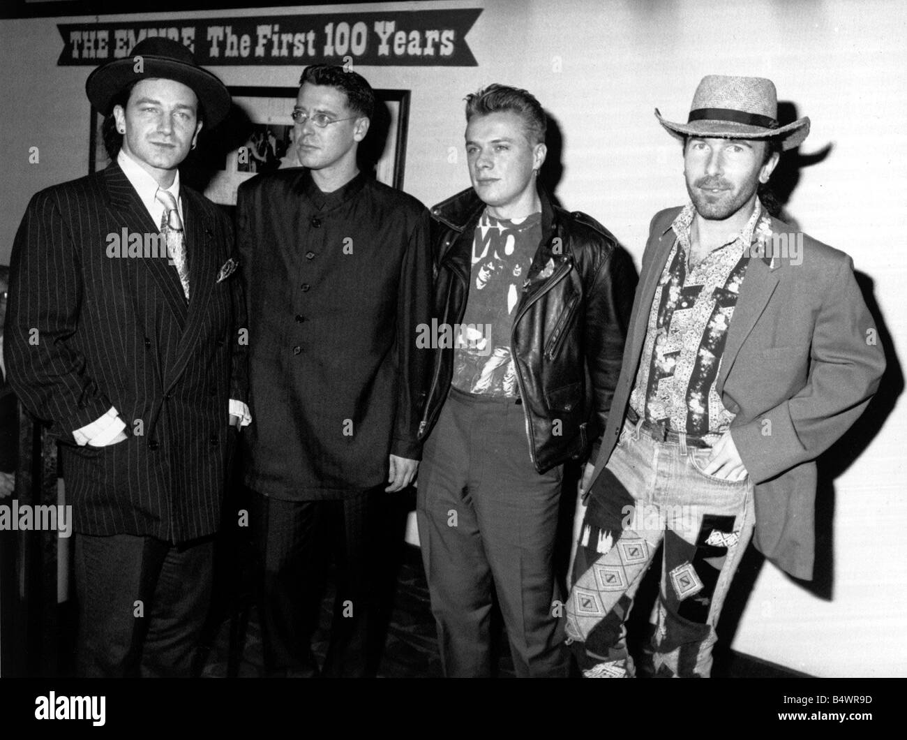 Irish band U2 October 1988 left to right Bono Adam Clayton Larry Mullen and The Edge Stock Photo