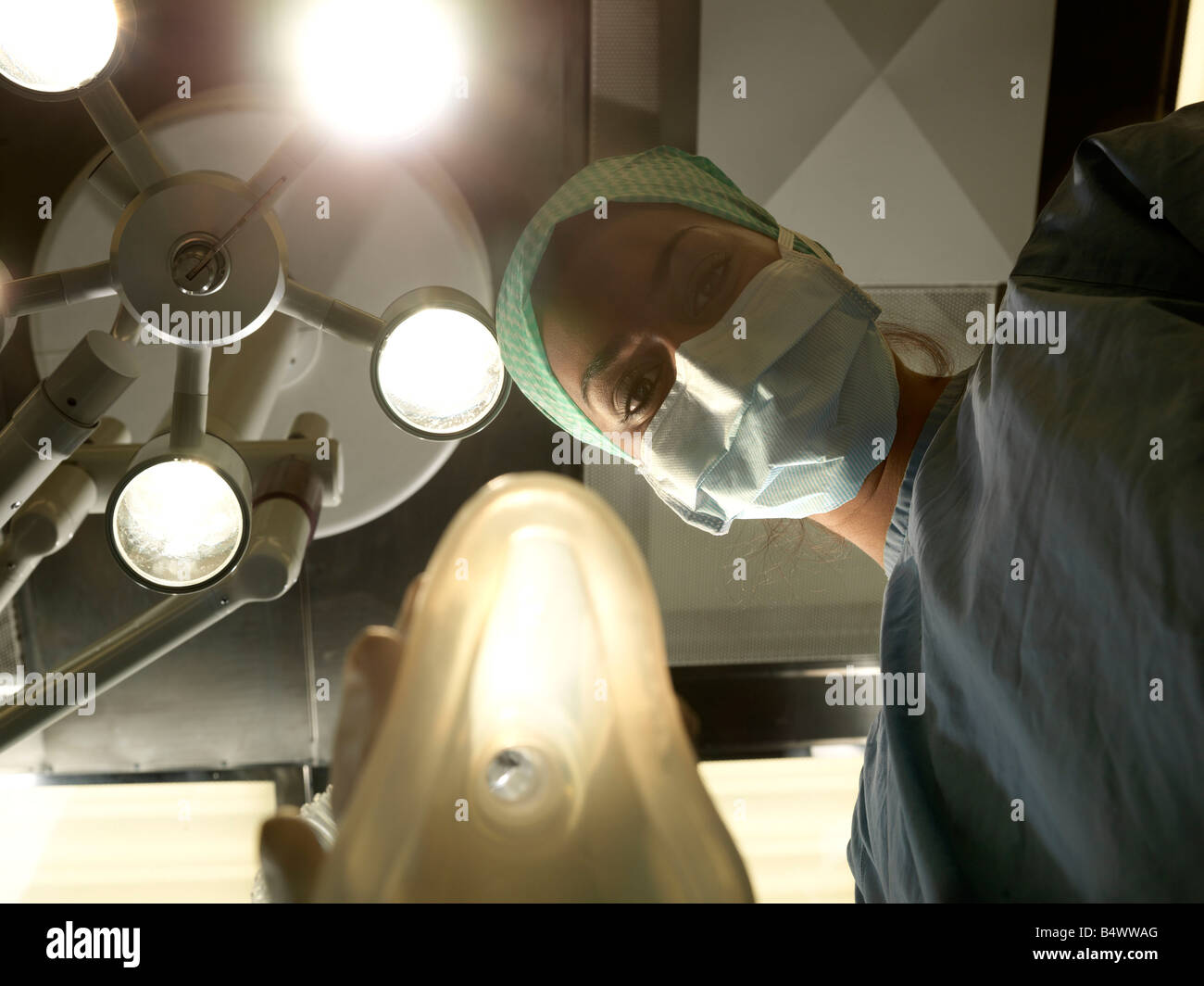 Nurse with oxygen mask Stock Photo
