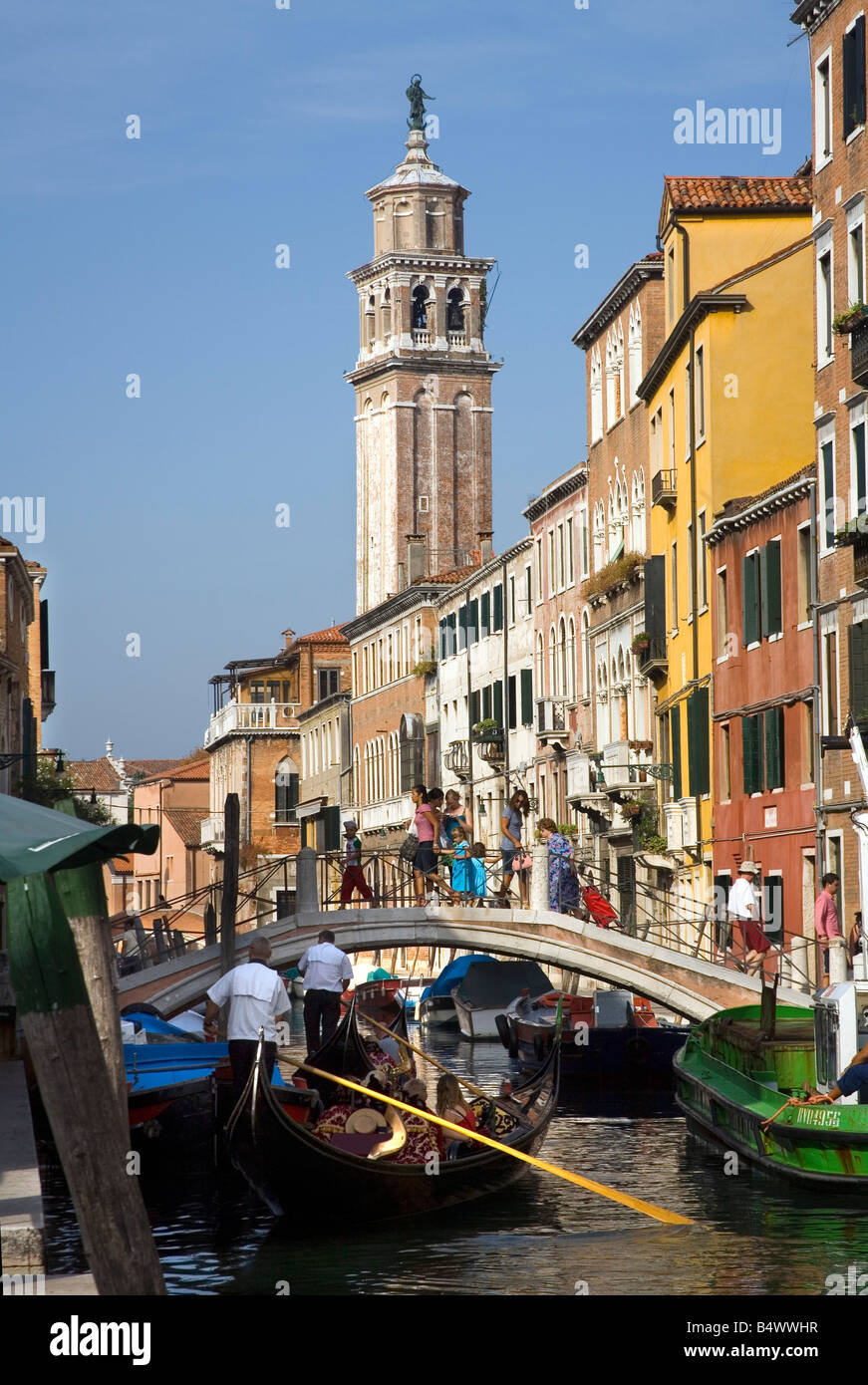 Pretty canal scene near the Academia Bridge in Venice Italy Stock Photo