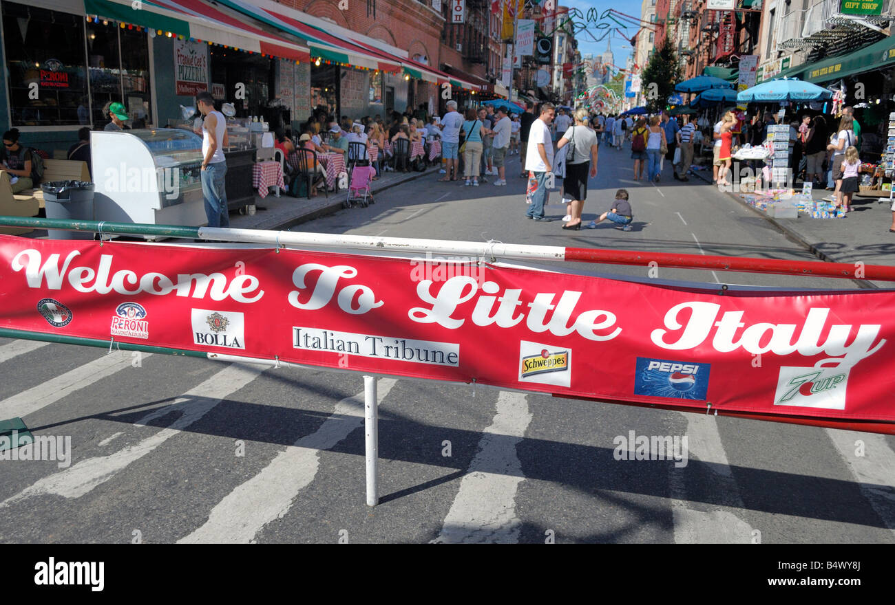 Weekend afternoon on Mulberry Street in Little Italy New York City. Stock Photo