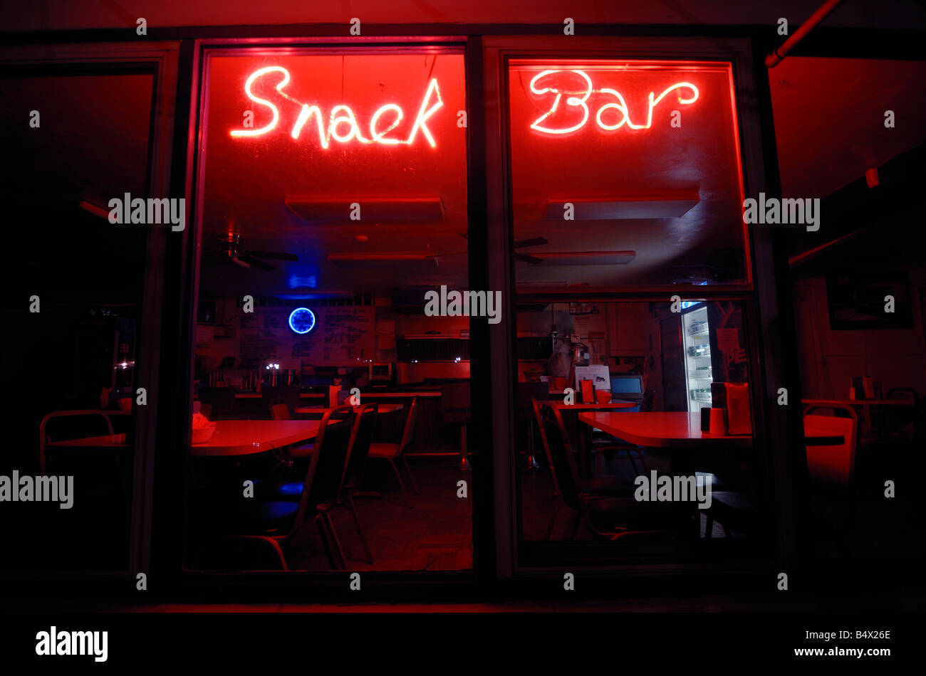 A bright neon Snack Bar sign at Chub's Place Diner in North Park