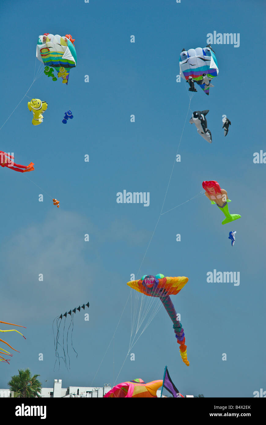 Santa Monica  Ca, north, America, United, States, flying kites Spiderman, fish, travel, tourism, tourists, Stock Photo
