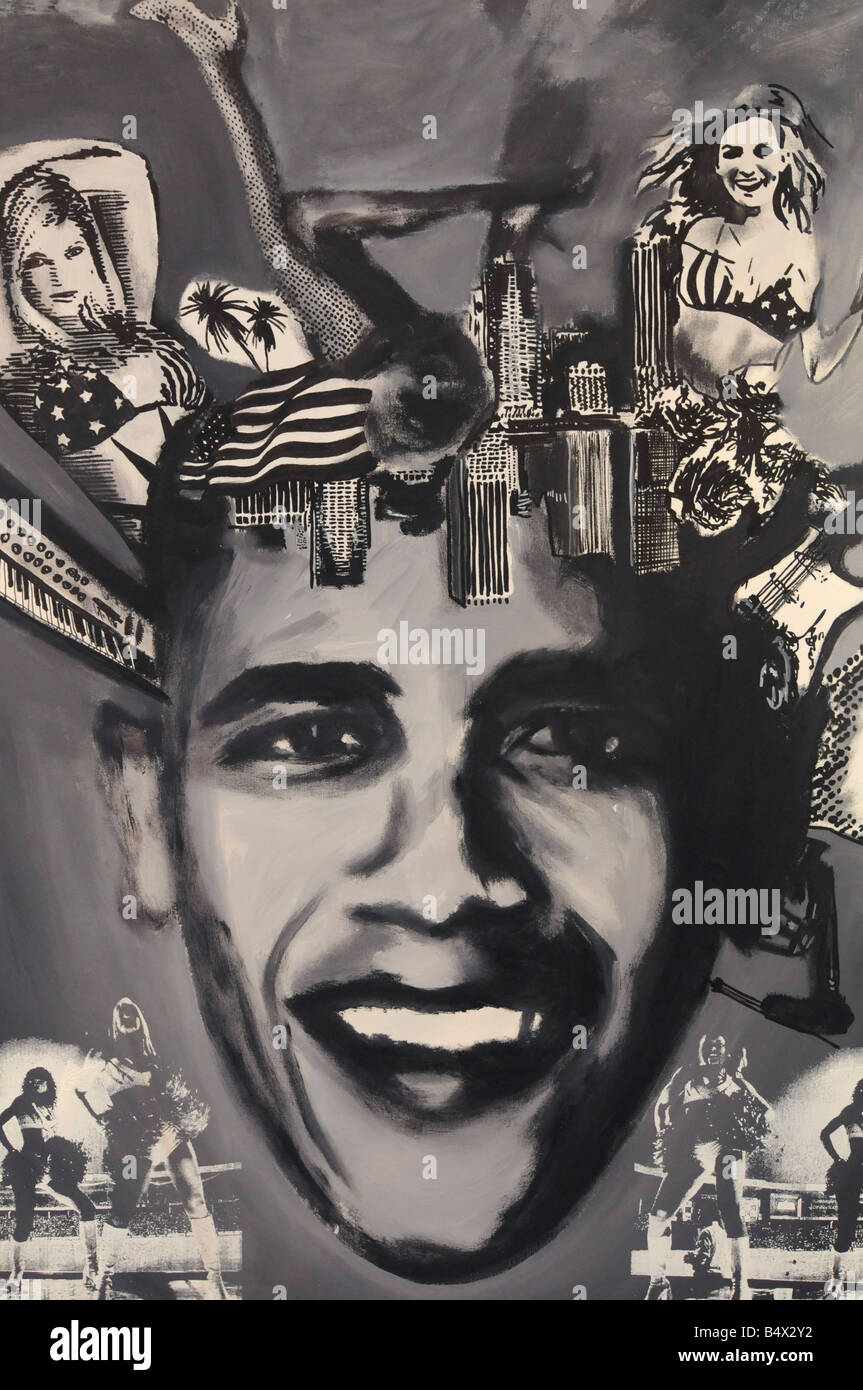 An artwork depicting US democratic candidate Barack Obama, seen in an art gallery in Paris, France. Stock Photo