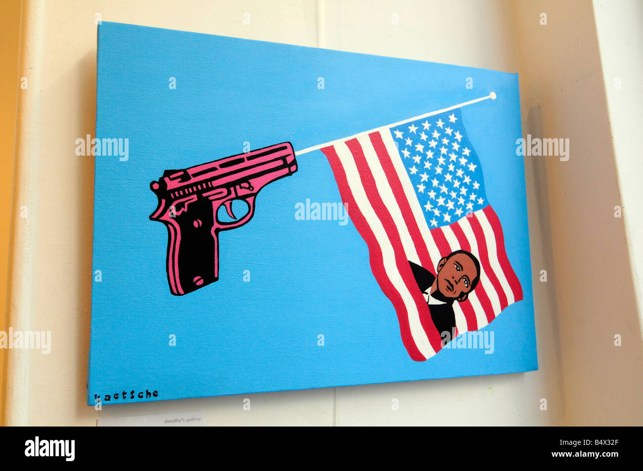 An artwork depicting US democratic candidate Barack Obama, seen in an art gallery in Paris, France. Stock Photo