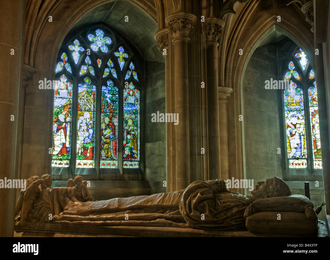 High dynamic range (HDR) image of the crypt of former US President Woodrow Wilson in Bethlehem Chapel, Washington Natl Cathedral Stock Photo