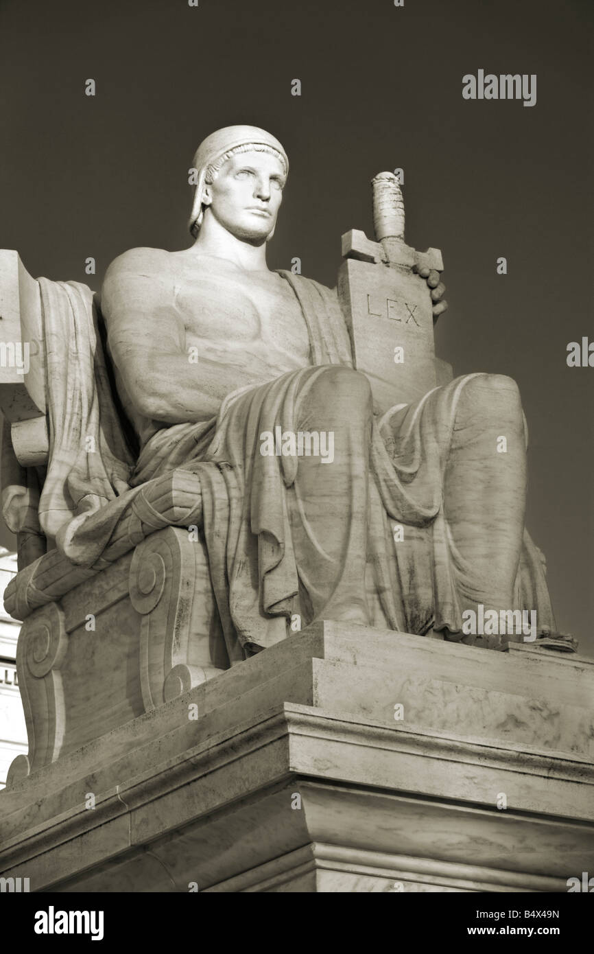 "Authority of Law" statue at the entrance of the United States Supreme