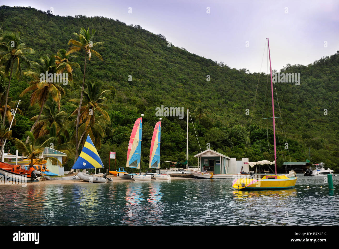 MARIGOT BAY FERRY AND WATERSPORTS CENTRE ON LABAS BEACH ST LUCIA Stock  Photo - Alamy