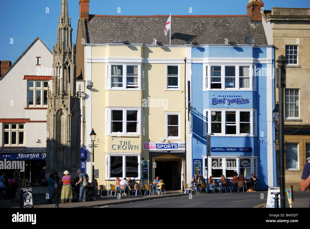 Market Cross and The Crown & Backpackers Pubs, High Street, Glastonbury