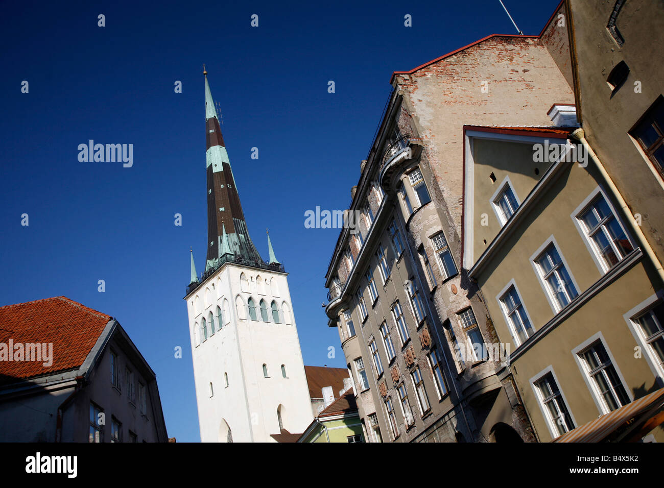 street scene St. Nicholas Church, Tallinn, Estonia Stock Photo