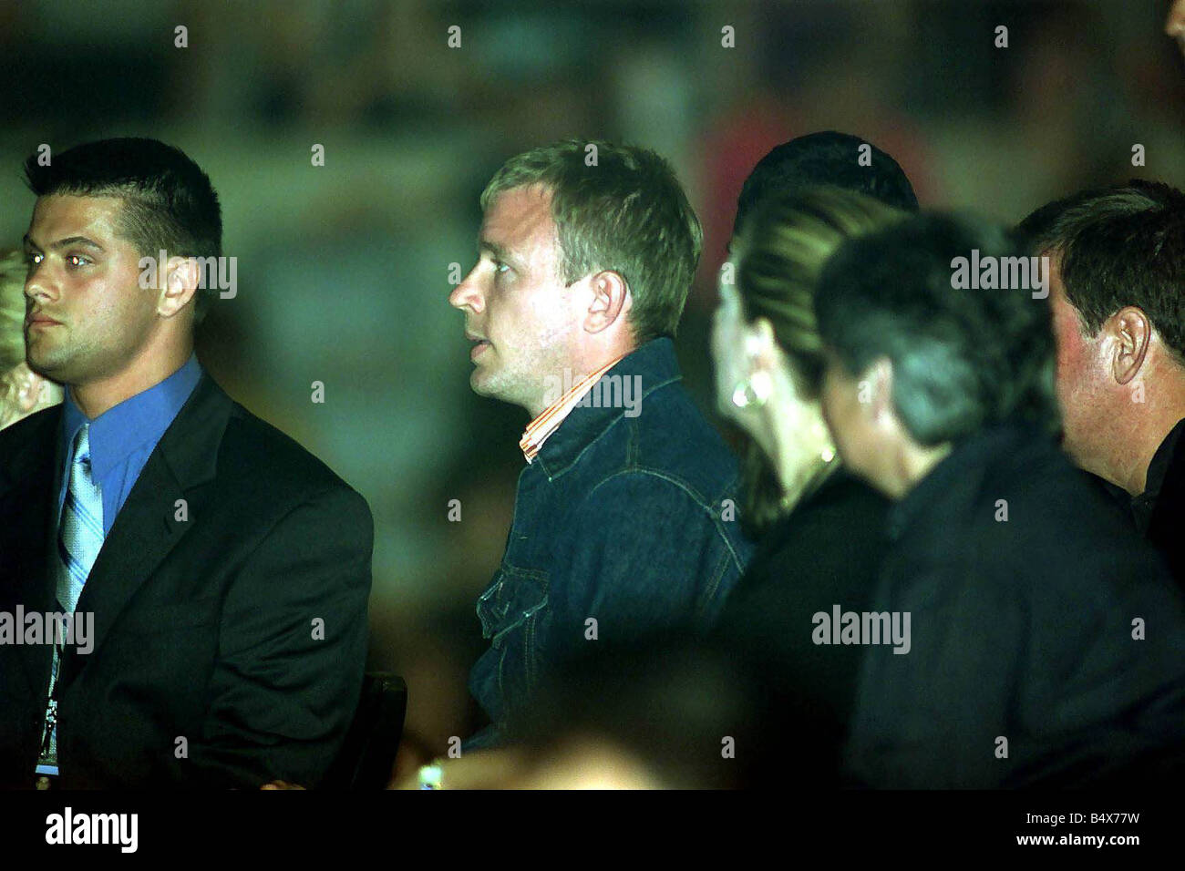 Guy Ritchie watches wife Madonna going through one of her dance routines during start of her world tour in Barcelona June 2001 Stock Photo