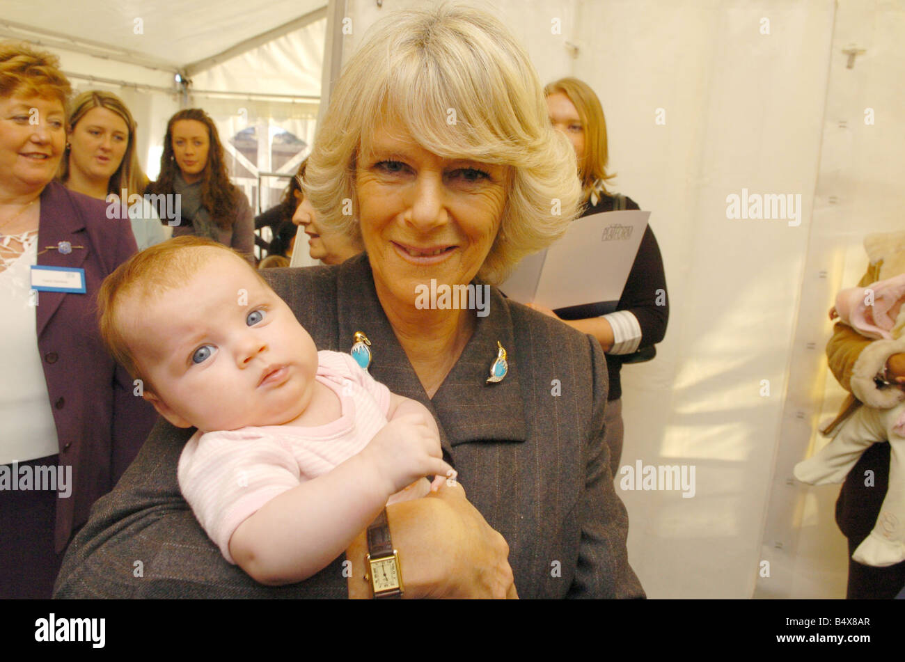 The Duchess of Cornwall during her visit to the charity GFS Platform s home for teenage mothers in Bromley south east London The unit is a supported housing scheme with bedrooms for six girls aged between 16 and 20 who are pregnant or have children and are homeless Camilla with 3 month old Shannon Williams November 2006 Stock Photo