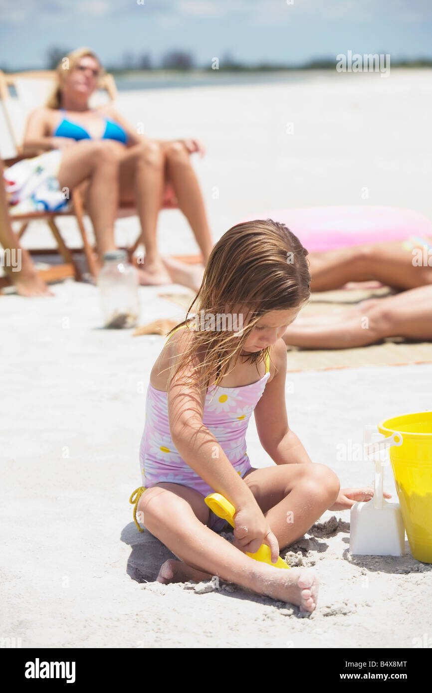 Family vacationing at beach Stock Photo