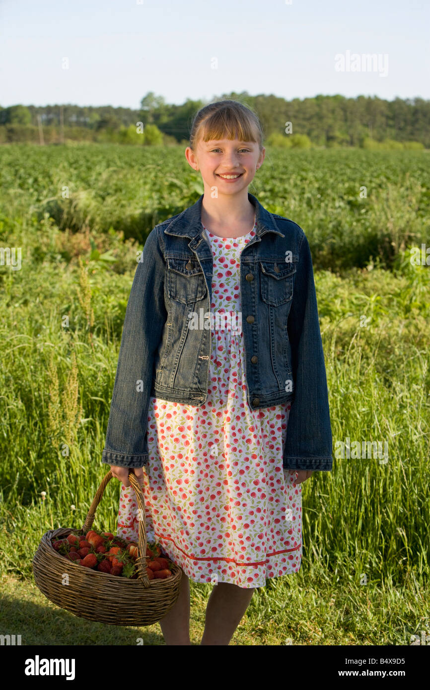 Girl picking strawberries Stock Photo - Alamy