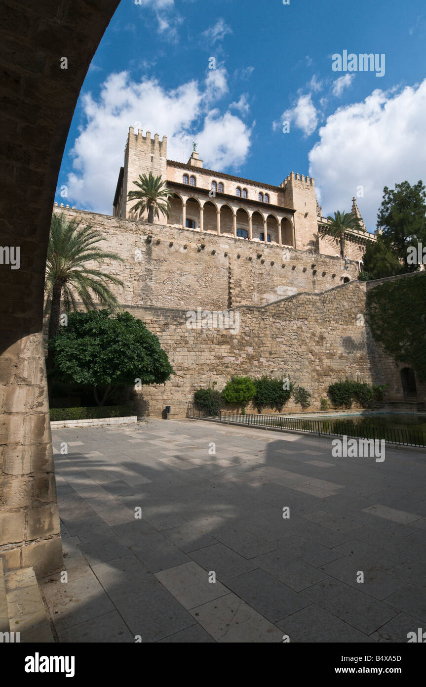 The Almudaina Palace situated next to Palma Cathedral, Palma, Majorca, Spain - Palacio de la Almudaina Stock Photo