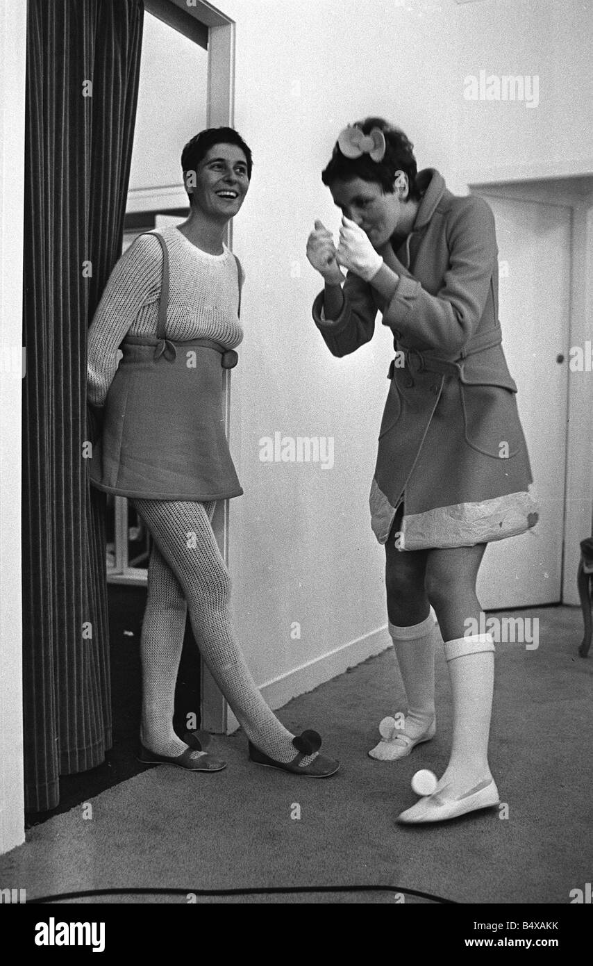 Sixties fashion models wear Courreges designs at Harrods 1968 Stock Photo