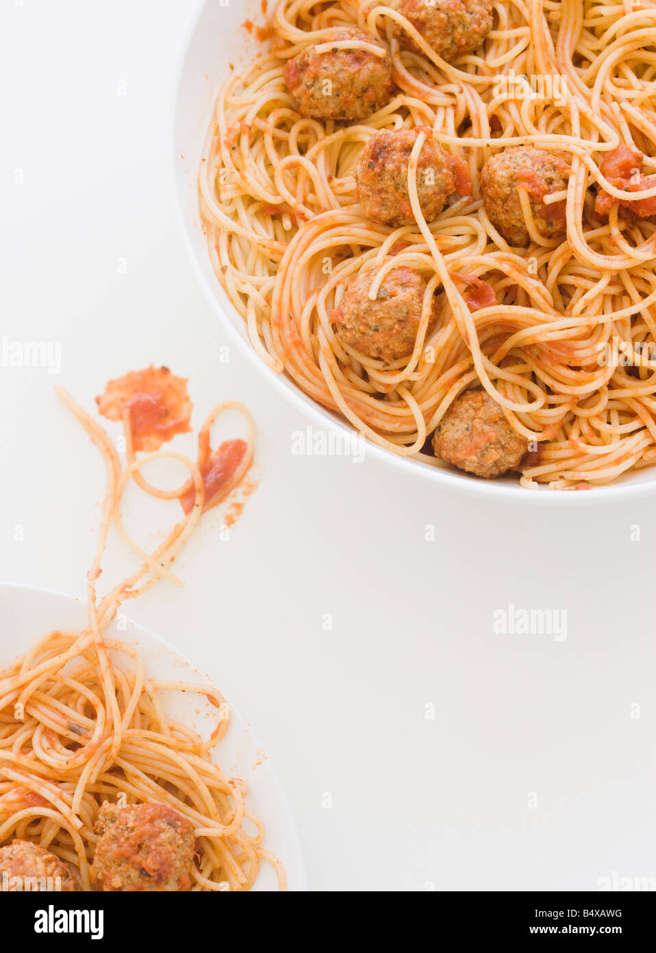 Messy spaghetti and meatballs Stock Photo - Alamy