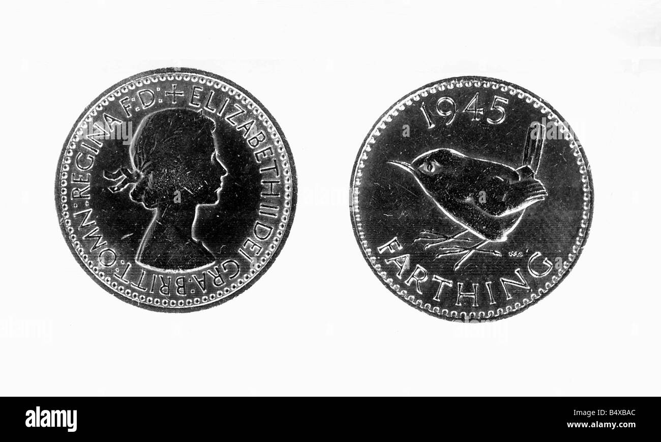 Farthing Coin 1945 LAFjan05 January 1st 1948 Britains smallest and lowest denomination coin farthing no longer legal tender Stock Photo