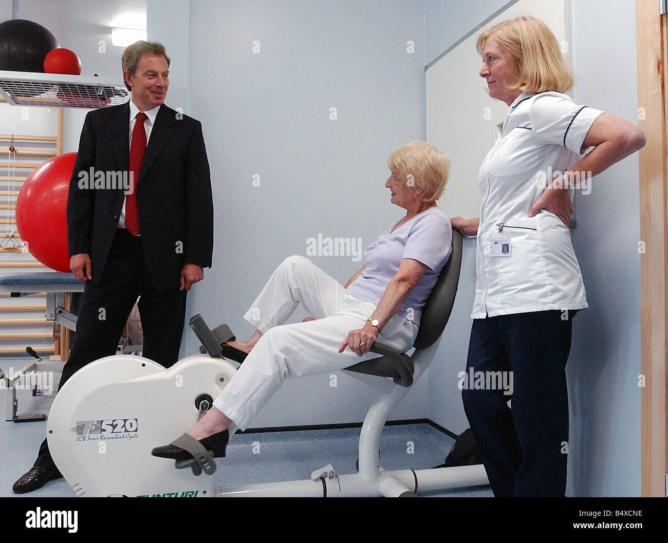 Prime Minister Tony Blair during visit to Sedgefield Hospital chats to
