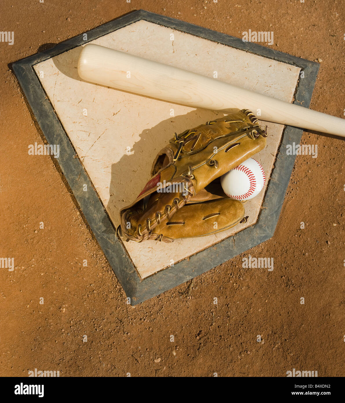 Baseball equipment on home plate Stock Photo Alamy