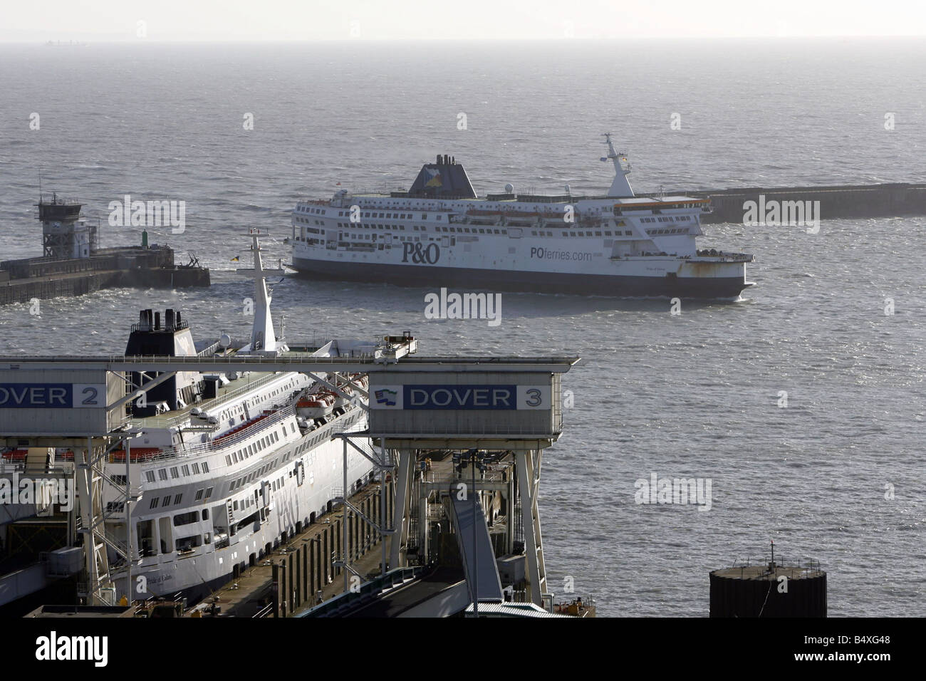 Ferries queue at the enterance to Dover harbour on the day when Bulgaria and Romania join the European Union 01 01 07 meaning that immigration laws regarding these countries are relaxed Stock Photo