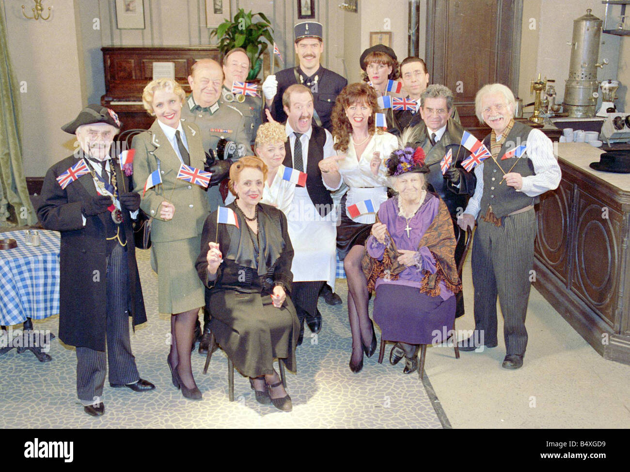 The cast on the set of the TV comedy series about the French resistance ...