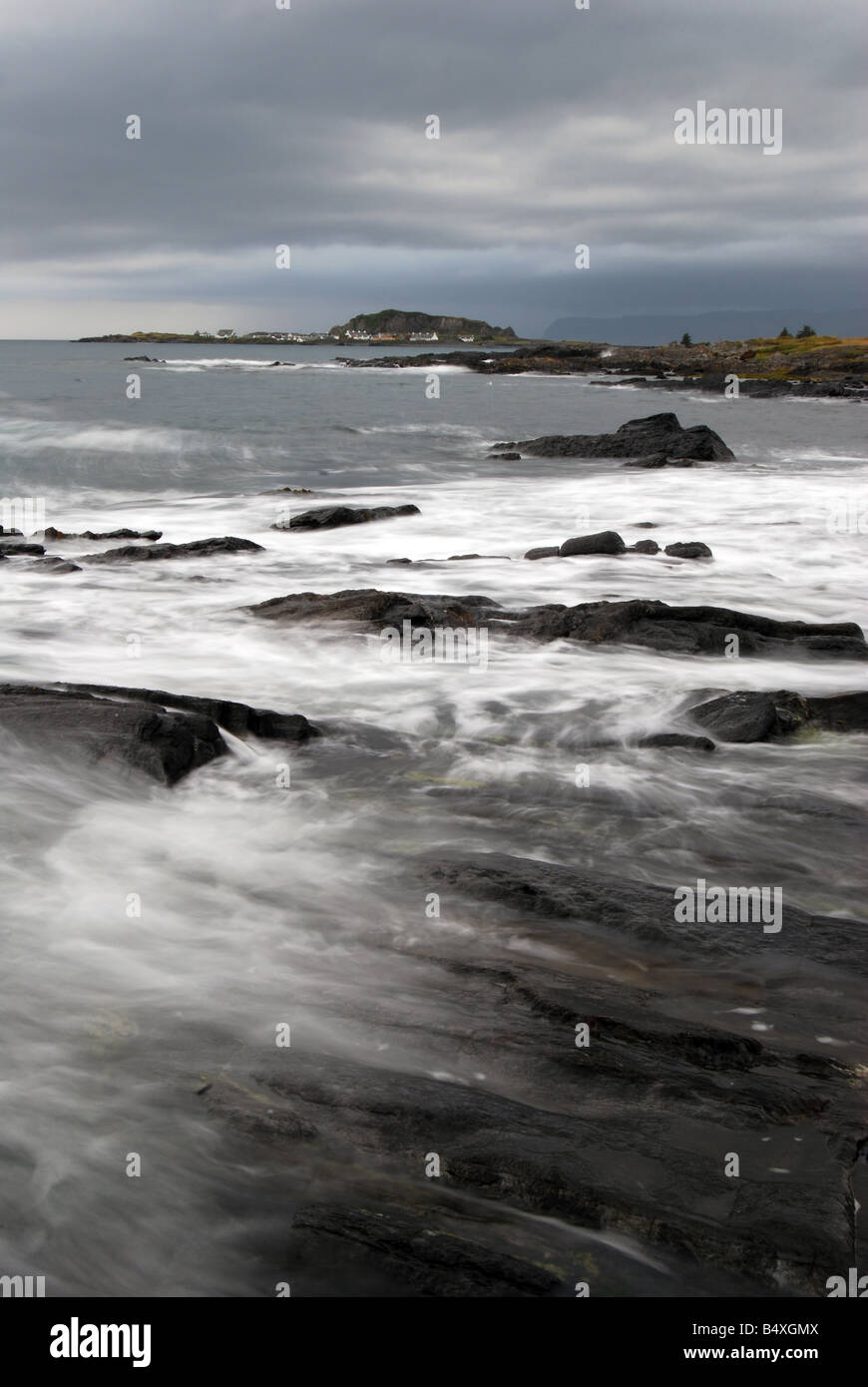 Stormy seas on the coast of Scotland with a view to Easdale Island ...