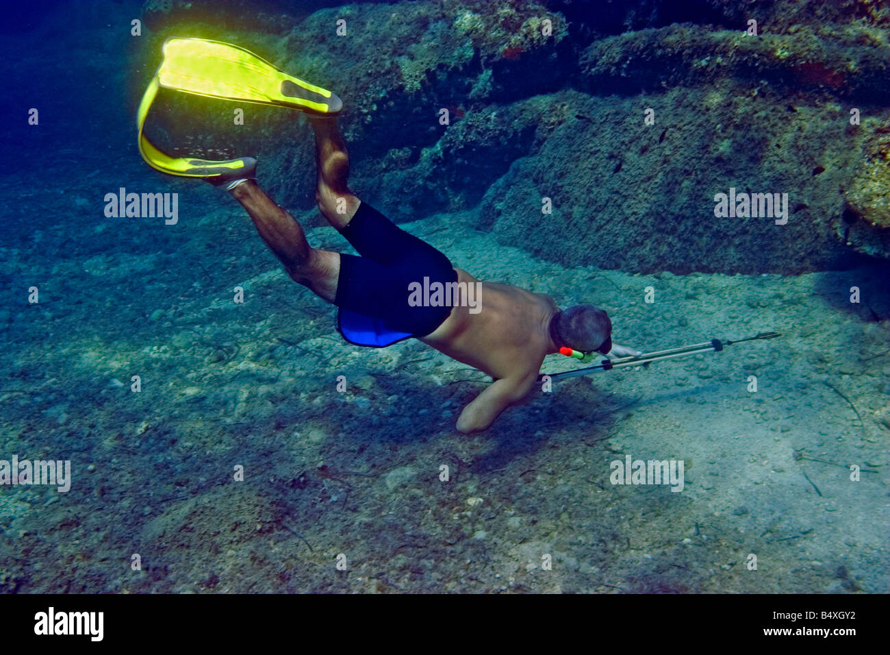 spearfisher fishing at shallow waters at Halkidiki,Aegean sea Stock