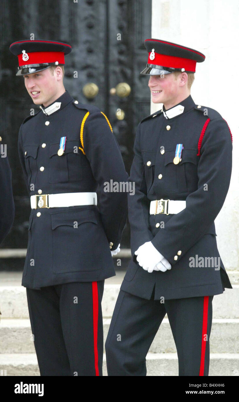 Prince William and Prince Harry at Sandhurst Royal Military Academy after The Sovereign s Parade that marked the completion of Prince Harry s Officer training Stock Photo