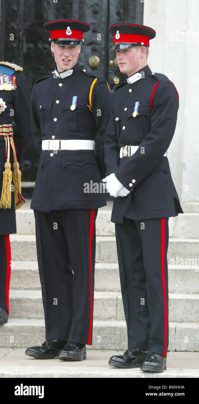 Prince William and Prince Harry at Sandhurst Royal Military Academy after The Sovereign s Parade that marked the completion of Prince Harry s Officer training Stock Photo